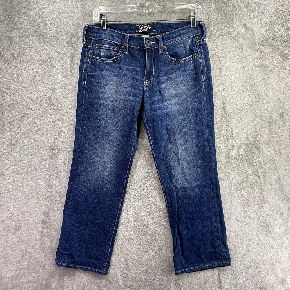 Lucky Brand Women Jeans Crop Mid Rise Dark Wash Distressed Size 4/27